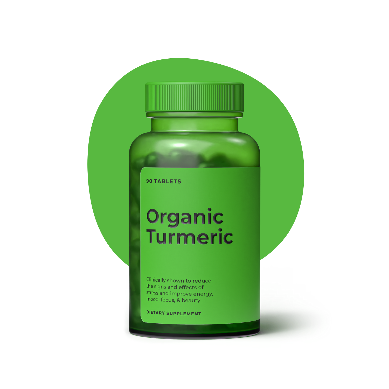 Organic Turmeric bottle on a green circular background graphic for branded ad creative