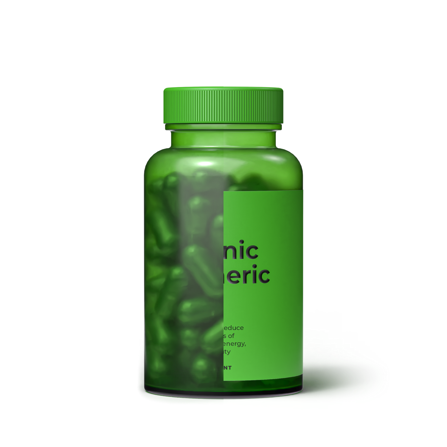 Organic Turmeric bottle cropped to one side, sized for a 50/50 split-layout PDP section