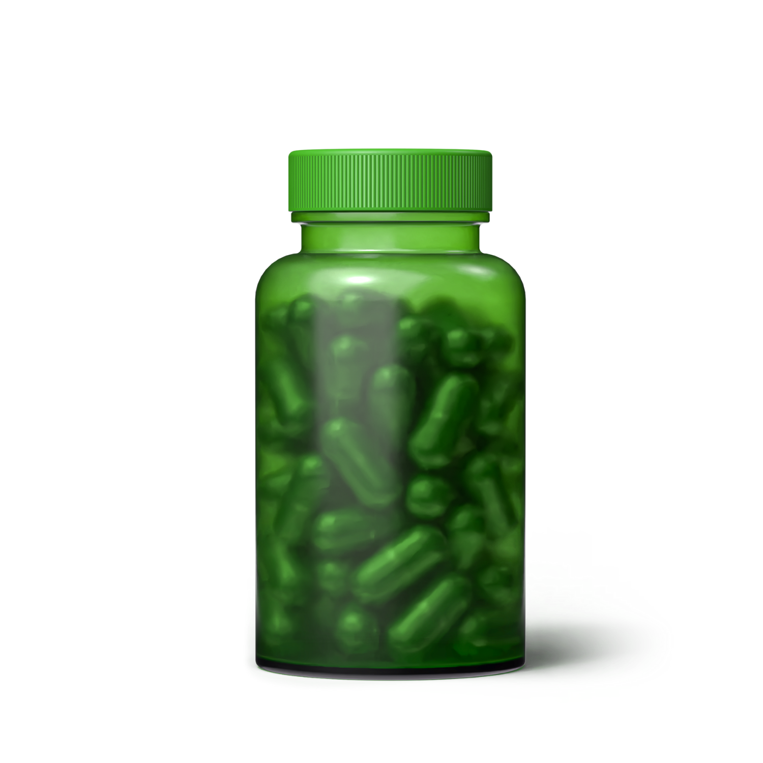 Organic Turmeric bottle with no label applied, showing raw glass and pills inside